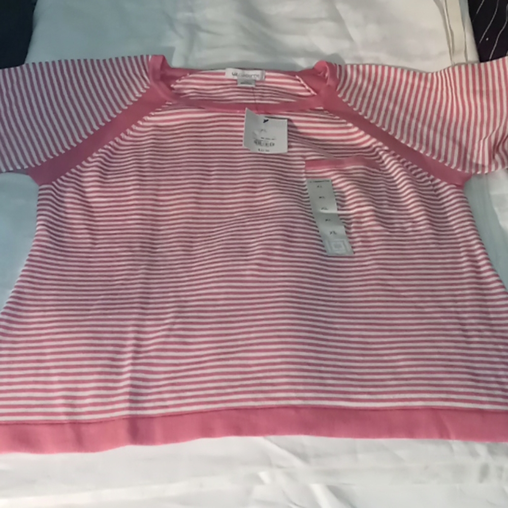 Ladies Cotton Top, Pink, Stripes,